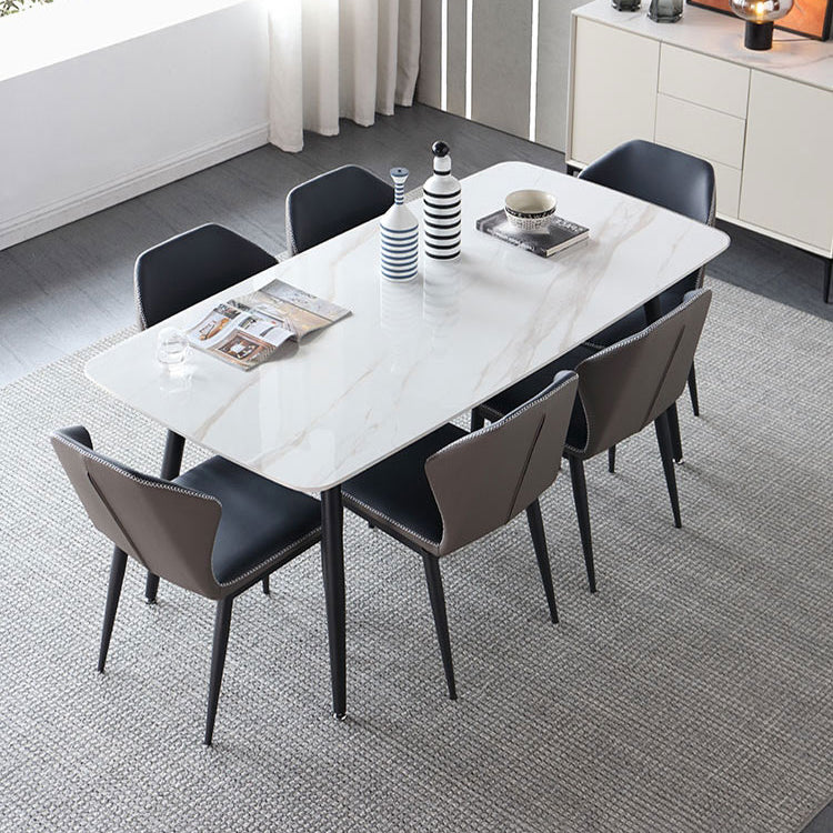 Industrial Sintered Stone Dining Table 4 Legs Metallic Base Rectangle Table for Kitchen Clearhalo ' dining_table' 'Dining Tables & Seating' 'Dining Tables' 'furn' 'furn_dining_table' 'Furniture' 'furniture_dining_table' 'Kitchen & Dining Furniture' 'kitchen&dining_furn' 'kitchen' 'kitchen_dining_table' 3923134