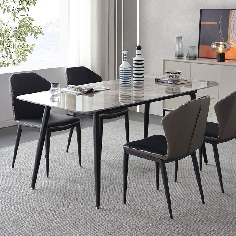 Industrial Sintered Stone Dining Table 4 Legs Metallic Base Rectangle Table for Kitchen Clearhalo ' dining_table' 'Dining Tables & Seating' 'Dining Tables' 'furn' 'furn_dining_table' 'Furniture' 'furniture_dining_table' 'Kitchen & Dining Furniture' 'kitchen&dining_furn' 'kitchen' 'kitchen_dining_table' 3923135