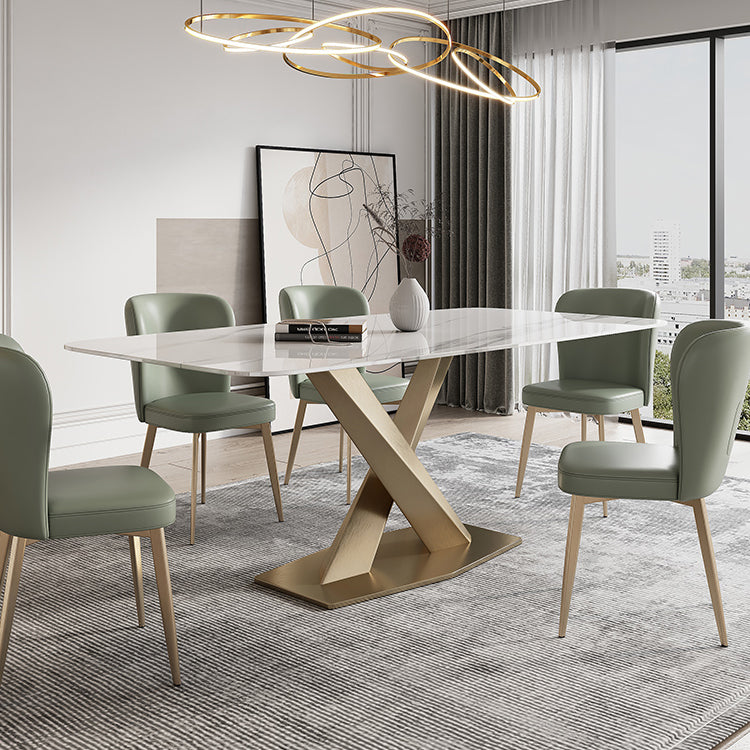Traditional Luxury Sintered Stone Top Dining Table Rectangle Table in White with Gold Pedestal Clearhalo ' dining_table' 'Dining Tables & Seating' 'Dining Tables' 'furn' 'furn_dining_table' 'Furniture' 'furniture_dining_table' 'Kitchen & Dining Furniture' 'kitchen&dining_furn' 'kitchen' 'kitchen_dining_table' 3923145