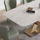 Traditional Luxury Sintered Stone Top Dining Table Rectangle Table in White with Gold Pedestal Clearhalo ' dining_table' 'Dining Tables & Seating' 'Dining Tables' 'furn' 'furn_dining_table' 'Furniture' 'furniture_dining_table' 'Kitchen & Dining Furniture' 'kitchen&dining_furn' 'kitchen' 'kitchen_dining_table' 3923147