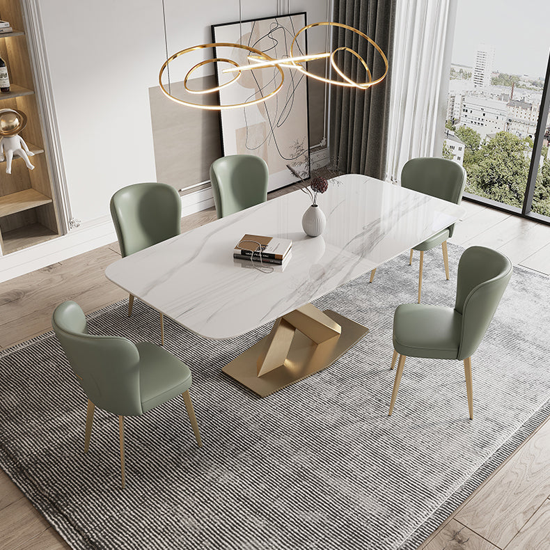 Traditional Luxury Sintered Stone Top Dining Table Rectangle Table in White with Gold Pedestal Clearhalo ' dining_table' 'Dining Tables & Seating' 'Dining Tables' 'furn' 'furn_dining_table' 'Furniture' 'furniture_dining_table' 'Kitchen & Dining Furniture' 'kitchen&dining_furn' 'kitchen' 'kitchen_dining_table' 3923151