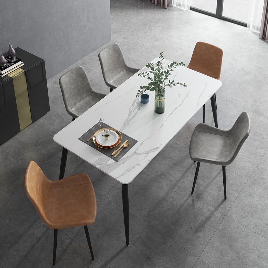 Industrial Sintered Stone Dining Table 4 Legs Metallic Base Rectangle Table for Home Clearhalo ' dining_table' 'Dining Tables & Seating' 'Dining Tables' 'furn' 'furn_dining_table' 'Furniture' 'furniture_dining_table' 'Kitchen & Dining Furniture' 'kitchen&dining_furn' 'kitchen' 'kitchen_dining_table' 3923156