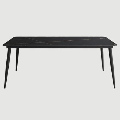 Industrial Sintered Stone Dining Table 4 Legs Metallic Base Rectangle Table for Home Black Without Chairs Clearhalo ' dining_table' 'Dining Tables & Seating' 'Dining Tables' 'furn' 'furn_dining_table' 'Furniture' 'furniture_dining_table' 'Kitchen & Dining Furniture' 'kitchen&dining_furn' 'kitchen' 'kitchen_dining_table' 3923157