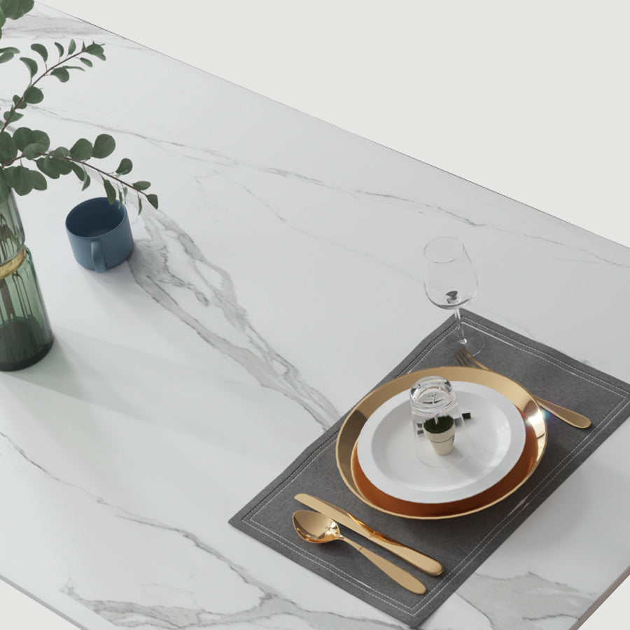 Industrial Sintered Stone Dining Table 4 Legs Metallic Base Rectangle Table for Home Clearhalo ' dining_table' 'Dining Tables & Seating' 'Dining Tables' 'furn' 'furn_dining_table' 'Furniture' 'furniture_dining_table' 'Kitchen & Dining Furniture' 'kitchen&dining_furn' 'kitchen' 'kitchen_dining_table' 3923158