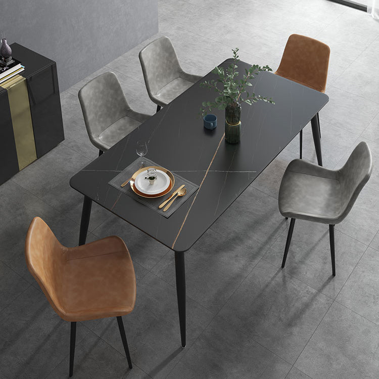 Industrial Sintered Stone Dining Table 4 Legs Metallic Base Rectangle Table for Home Clearhalo ' dining_table' 'Dining Tables & Seating' 'Dining Tables' 'furn' 'furn_dining_table' 'Furniture' 'furniture_dining_table' 'Kitchen & Dining Furniture' 'kitchen&dining_furn' 'kitchen' 'kitchen_dining_table' 3923160