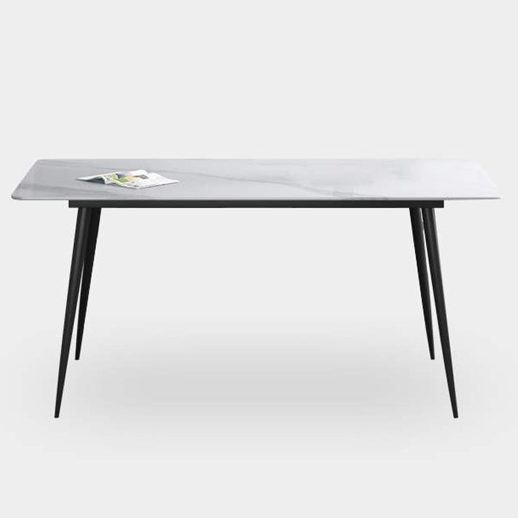 Industrial Home Sintered Stone Dining Table 4 Legs Carbon Steel Base Rectangle Table White Without Chairs Clearhalo ' dining_table' 'Dining Tables & Seating' 'Dining Tables' 'furn' 'furn_dining_table' 'Furniture' 'furniture_dining_table' 'Kitchen & Dining Furniture' 'kitchen&dining_furn' 'kitchen' 'kitchen_dining_table' 3923176