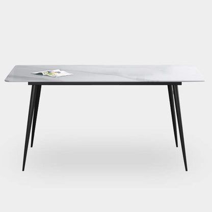 Industrial Home Sintered Stone Dining Table 4 Legs Carbon Steel Base Rectangle Table White Without Chairs Clearhalo ' dining_table' 'Dining Tables & Seating' 'Dining Tables' 'furn' 'furn_dining_table' 'Furniture' 'furniture_dining_table' 'Kitchen & Dining Furniture' 'kitchen&dining_furn' 'kitchen' 'kitchen_dining_table' 3923176