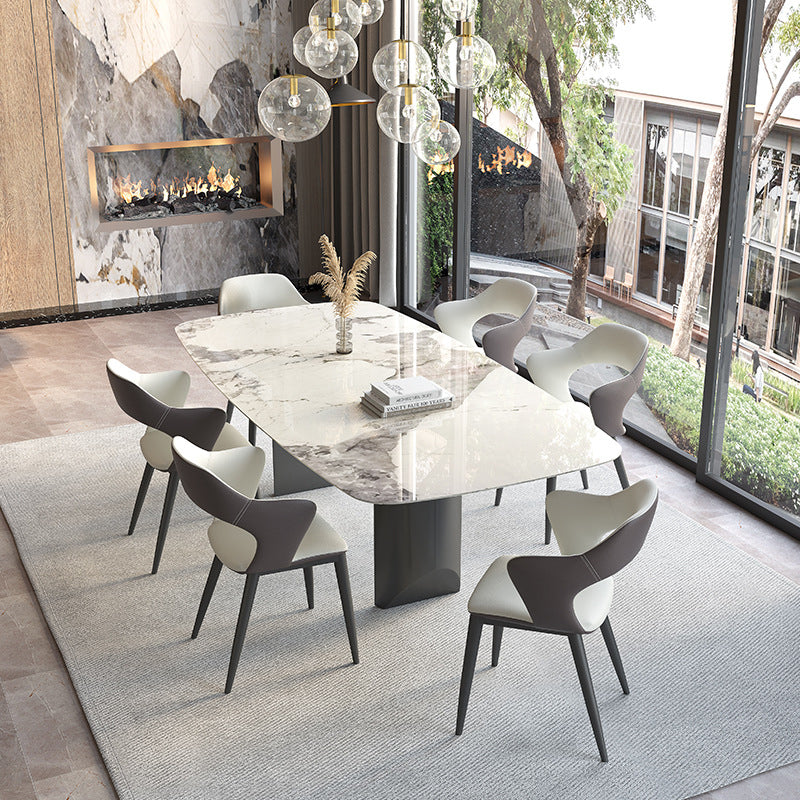Sintered Stone Top Dining Table Rectangle Table with Black Double Pedestal Clearhalo ' dining_table' 'Dining Tables & Seating' 'Dining Tables' 'furn' 'furn_dining_table' 'Furniture' 'furniture_dining_table' 'Kitchen & Dining Furniture' 'kitchen&dining_furn' 'kitchen' 'kitchen_dining_table' 3923197