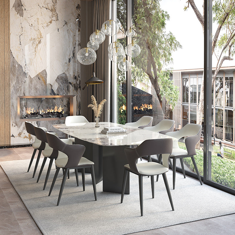 Sintered Stone Top Dining Table Rectangle Table with Black Double Pedestal Clearhalo ' dining_table' 'Dining Tables & Seating' 'Dining Tables' 'furn' 'furn_dining_table' 'Furniture' 'furniture_dining_table' 'Kitchen & Dining Furniture' 'kitchen&dining_furn' 'kitchen' 'kitchen_dining_table' 3923200