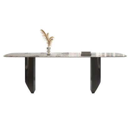Sintered Stone Top Dining Table Rectangle Table with Black Double Pedestal Without Chairs Clearhalo ' dining_table' 'Dining Tables & Seating' 'Dining Tables' 'furn' 'furn_dining_table' 'Furniture' 'furniture_dining_table' 'Kitchen & Dining Furniture' 'kitchen&dining_furn' 'kitchen' 'kitchen_dining_table' 3923201