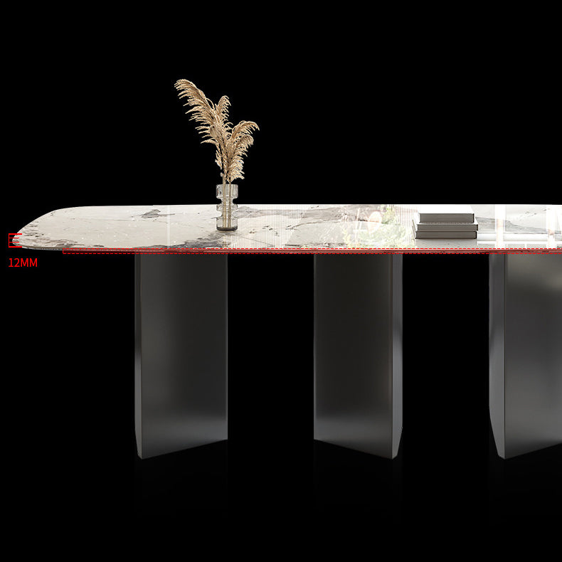 Sintered Stone Top Dining Table Rectangle Table with Black Double Pedestal Clearhalo ' dining_table' 'Dining Tables & Seating' 'Dining Tables' 'furn' 'furn_dining_table' 'Furniture' 'furniture_dining_table' 'Kitchen & Dining Furniture' 'kitchen&dining_furn' 'kitchen' 'kitchen_dining_table' 3923203