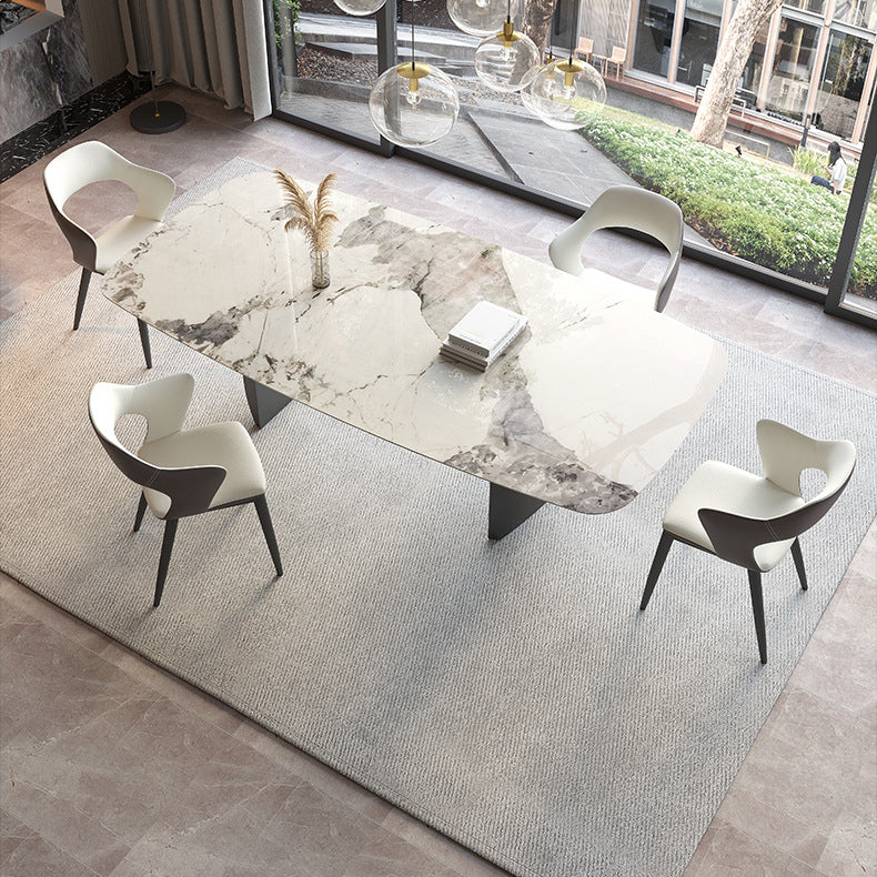 Sintered Stone Top Dining Table Rectangle Table with Black Double Pedestal Clearhalo ' dining_table' 'Dining Tables & Seating' 'Dining Tables' 'furn' 'furn_dining_table' 'Furniture' 'furniture_dining_table' 'Kitchen & Dining Furniture' 'kitchen&dining_furn' 'kitchen' 'kitchen_dining_table' 3923205
