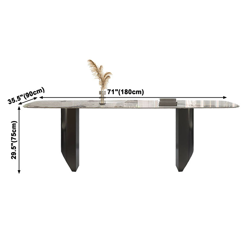 Sintered Stone Top Dining Table Rectangle Table with Black Double Pedestal Clearhalo ' dining_table' 'Dining Tables & Seating' 'Dining Tables' 'furn' 'furn_dining_table' 'Furniture' 'furniture_dining_table' 'Kitchen & Dining Furniture' 'kitchen&dining_furn' 'kitchen' 'kitchen_dining_table' 3923208