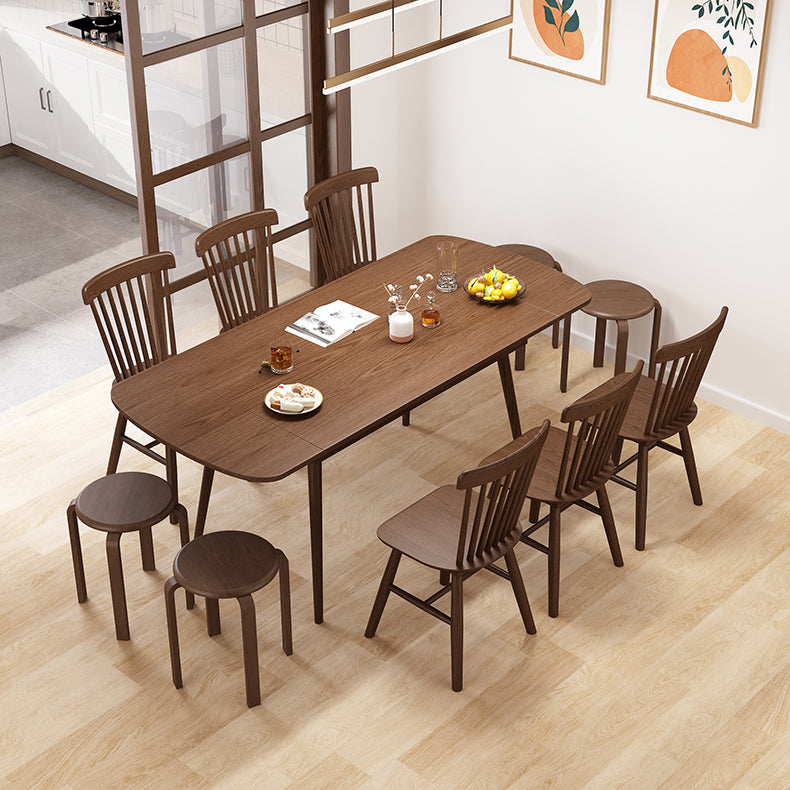 Extendable Rubber Wood Table in Nature/walnut Modern Rectangle Table with 4 Legs Clearhalo ' dining_table' 'Dining Tables & Seating' 'Dining Tables' 'Furniture' 'furniture_dining_table' 'Kitchen & Dining Furniture' 'kitchen&dining_furn' 'kitchen' 'kitchen_dining_table' 3923241