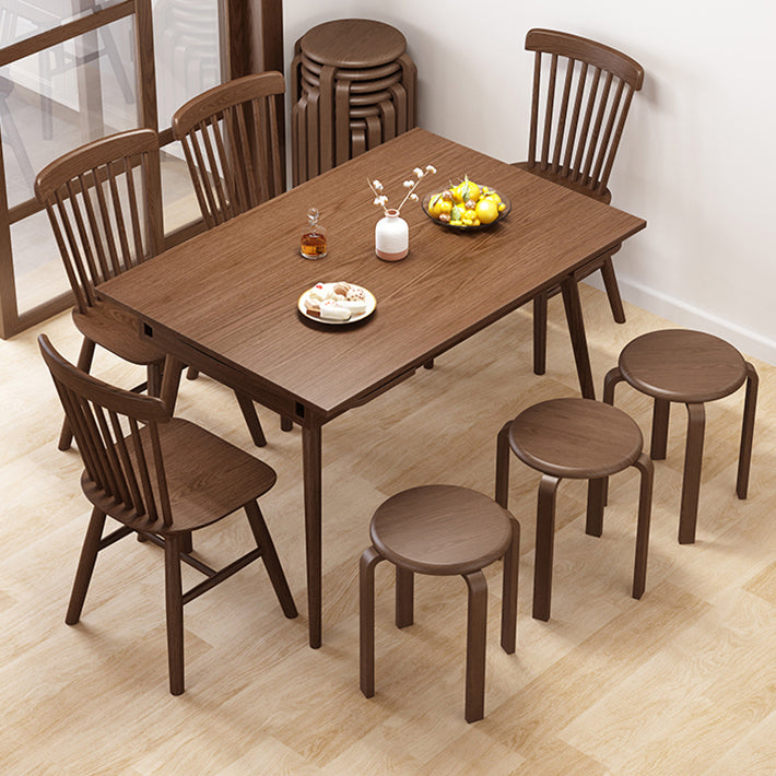 Extendable Rubber Wood Table in Nature/walnut Modern Rectangle Table with 4 Legs Clearhalo ' dining_table' 'Dining Tables & Seating' 'Dining Tables' 'Furniture' 'furniture_dining_table' 'Kitchen & Dining Furniture' 'kitchen&dining_furn' 'kitchen' 'kitchen_dining_table' 3923244