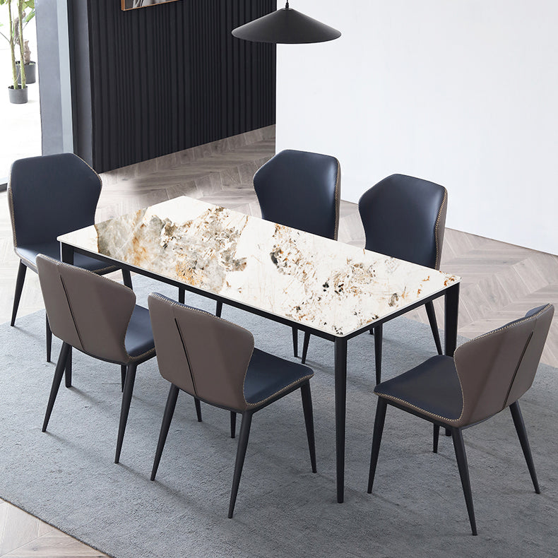 Industrial Sintered Stone Dining Scratch Resistant Table 4 Legs Base Rectangle Table for Home Pandora Gold Without Chairs Clearhalo ' dining_table' 'Dining Tables & Seating' 'Dining Tables' 'furn' 'furn_dining_table' 'Furniture' 'furniture_dining_table' 'Kitchen & Dining Furniture' 'kitchen&dining_furn' 'kitchen' 'kitchen_dining_table' 3923258