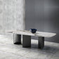 Sintered Stone Top Dining Table Rectangle Table with Grey Metal Base and Double Pedestal Clearhalo ' dining_table' 'Dining Tables & Seating' 'Dining Tables' 'furn' 'furn_dining_table' 'Furniture' 'furniture_dining_table' 'Kitchen & Dining Furniture' 'kitchen&dining_furn' 'kitchen' 'kitchen_dining_table' 3923274