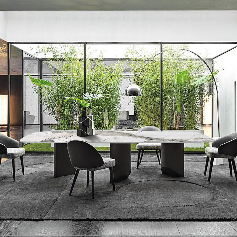 Sintered Stone Top Dining Table Rectangle Table with Grey Metal Base and Double Pedestal Clearhalo ' dining_table' 'Dining Tables & Seating' 'Dining Tables' 'furn' 'furn_dining_table' 'Furniture' 'furniture_dining_table' 'Kitchen & Dining Furniture' 'kitchen&dining_furn' 'kitchen' 'kitchen_dining_table' 3923275