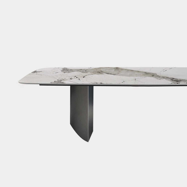 Sintered Stone Top Dining Table Rectangle Table with Grey Metal Base and Double Pedestal Clearhalo ' dining_table' 'Dining Tables & Seating' 'Dining Tables' 'furn' 'furn_dining_table' 'Furniture' 'furniture_dining_table' 'Kitchen & Dining Furniture' 'kitchen&dining_furn' 'kitchen' 'kitchen_dining_table' 3923276