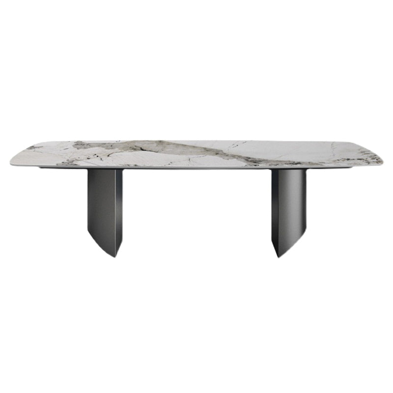 Sintered Stone Top Dining Table Rectangle Table with Grey Metal Base and Double Pedestal Without Chairs Clearhalo ' dining_table' 'Dining Tables & Seating' 'Dining Tables' 'furn' 'furn_dining_table' 'Furniture' 'furniture_dining_table' 'Kitchen & Dining Furniture' 'kitchen&dining_furn' 'kitchen' 'kitchen_dining_table' 3923277
