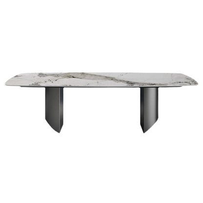 Sintered Stone Top Dining Table Rectangle Table with Grey Metal Base and Double Pedestal Without Chairs Clearhalo ' dining_table' 'Dining Tables & Seating' 'Dining Tables' 'furn' 'furn_dining_table' 'Furniture' 'furniture_dining_table' 'Kitchen & Dining Furniture' 'kitchen&dining_furn' 'kitchen' 'kitchen_dining_table' 3923277