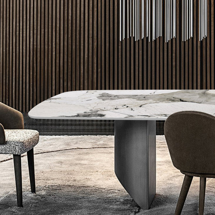 Sintered Stone Top Dining Table Rectangle Table with Grey Metal Base and Double Pedestal Clearhalo ' dining_table' 'Dining Tables & Seating' 'Dining Tables' 'furn' 'furn_dining_table' 'Furniture' 'furniture_dining_table' 'Kitchen & Dining Furniture' 'kitchen&dining_furn' 'kitchen' 'kitchen_dining_table' 3923280