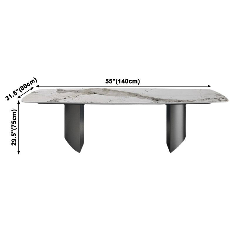 Sintered Stone Top Dining Table Rectangle Table with Grey Metal Base and Double Pedestal Clearhalo ' dining_table' 'Dining Tables & Seating' 'Dining Tables' 'furn' 'furn_dining_table' 'Furniture' 'furniture_dining_table' 'Kitchen & Dining Furniture' 'kitchen&dining_furn' 'kitchen' 'kitchen_dining_table' 3923282