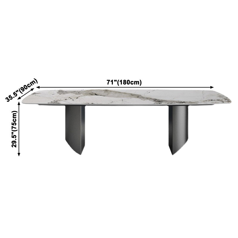 Sintered Stone Top Dining Table Rectangle Table with Grey Metal Base and Double Pedestal Clearhalo ' dining_table' 'Dining Tables & Seating' 'Dining Tables' 'furn' 'furn_dining_table' 'Furniture' 'furniture_dining_table' 'Kitchen & Dining Furniture' 'kitchen&dining_furn' 'kitchen' 'kitchen_dining_table' 3923284