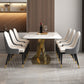 Traditional Luxury Rectangle Dining Room Table Sintered Stone Table with Pedestal Base Clearhalo ' dining_table' 'Dining Tables & Seating' 'Dining Tables' 'furn' 'furn_dining_table' 'Furniture' 'furniture_dining_table' 'Kitchen & Dining Furniture' 'kitchen&dining_furn' 'kitchen' 'kitchen_dining_table' 3923288