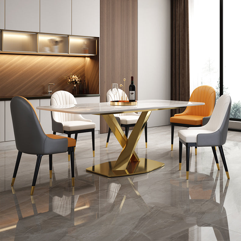 Traditional Luxury Rectangle Dining Room Table Sintered Stone Table with Pedestal Base Clearhalo ' dining_table' 'Dining Tables & Seating' 'Dining Tables' 'furn' 'furn_dining_table' 'Furniture' 'furniture_dining_table' 'Kitchen & Dining Furniture' 'kitchen&dining_furn' 'kitchen' 'kitchen_dining_table' 3923292