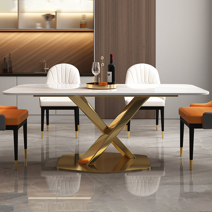 Traditional Luxury Rectangle Dining Room Table Sintered Stone Table with Pedestal Base Clearhalo ' dining_table' 'Dining Tables & Seating' 'Dining Tables' 'furn' 'furn_dining_table' 'Furniture' 'furniture_dining_table' 'Kitchen & Dining Furniture' 'kitchen&dining_furn' 'kitchen' 'kitchen_dining_table' 3923293