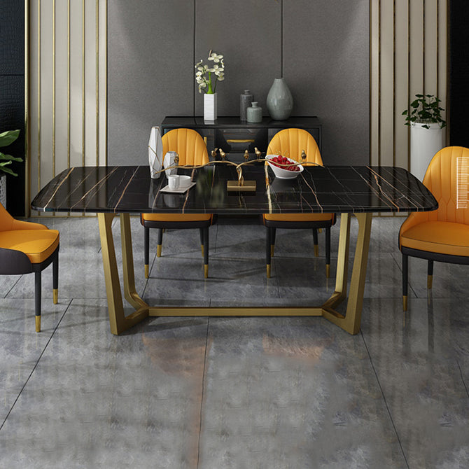 Traditional Luxury Rectangle Dining Room Table Sintered Stone Table with Trestle Base Clearhalo ' dining_table' 'Dining Tables & Seating' 'Dining Tables' 'furn' 'furn_dining_table' 'Furniture' 'furniture_dining_table' 'Kitchen & Dining Furniture' 'kitchen&dining_furn' 'kitchen' 'kitchen_dining_table' 3923298