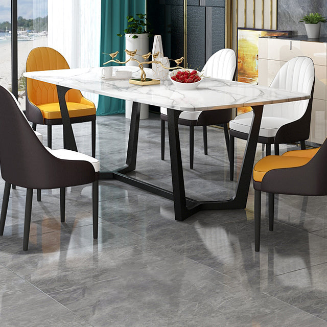 Traditional Luxury Rectangle Dining Room Table Sintered Stone Table with Trestle Base White Black Clearhalo ' dining_table' 'Dining Tables & Seating' 'Dining Tables' 'furn' 'furn_dining_table' 'Furniture' 'furniture_dining_table' 'Kitchen & Dining Furniture' 'kitchen&dining_furn' 'kitchen' 'kitchen_dining_table' 3923300