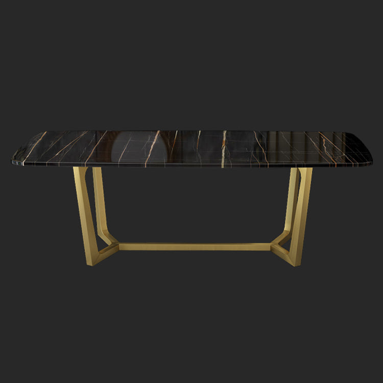 Traditional Luxury Rectangle Dining Room Table Sintered Stone Table with Trestle Base Black Gold Clearhalo ' dining_table' 'Dining Tables & Seating' 'Dining Tables' 'furn' 'furn_dining_table' 'Furniture' 'furniture_dining_table' 'Kitchen & Dining Furniture' 'kitchen&dining_furn' 'kitchen' 'kitchen_dining_table' 3923301