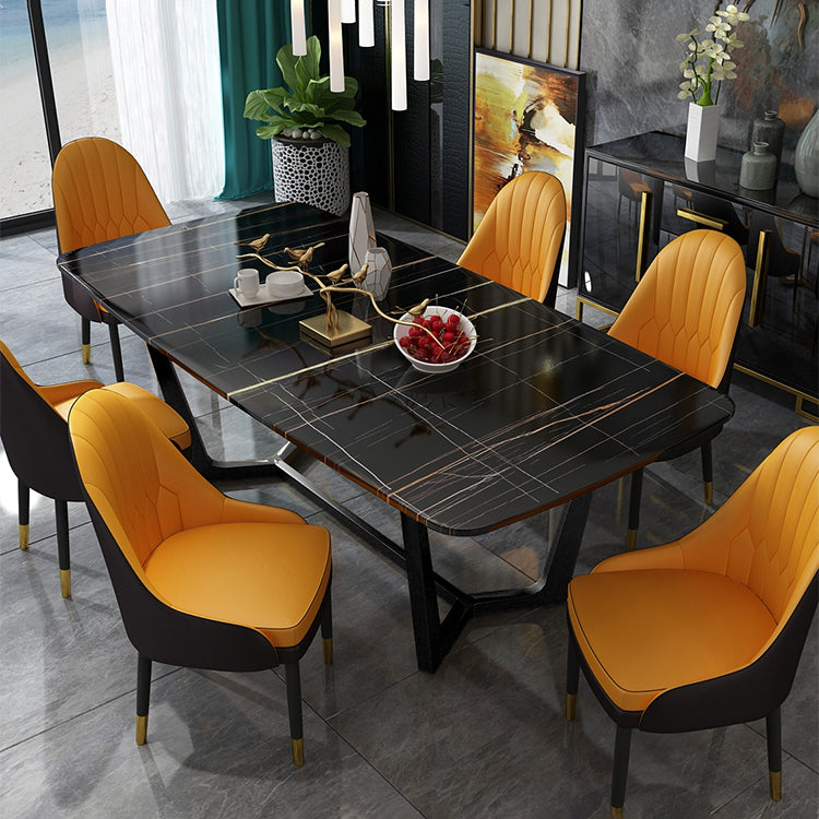 Traditional Luxury Rectangle Dining Room Table Sintered Stone Table with Trestle Base Black Black Clearhalo ' dining_table' 'Dining Tables & Seating' 'Dining Tables' 'furn' 'furn_dining_table' 'Furniture' 'furniture_dining_table' 'Kitchen & Dining Furniture' 'kitchen&dining_furn' 'kitchen' 'kitchen_dining_table' 3923302