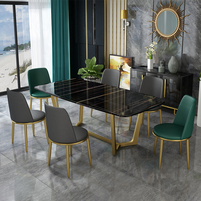 Traditional Luxury Rectangle Dining Room Table Sintered Stone Table with Trestle Base Clearhalo ' dining_table' 'Dining Tables & Seating' 'Dining Tables' 'furn' 'furn_dining_table' 'Furniture' 'furniture_dining_table' 'Kitchen & Dining Furniture' 'kitchen&dining_furn' 'kitchen' 'kitchen_dining_table' 3923304