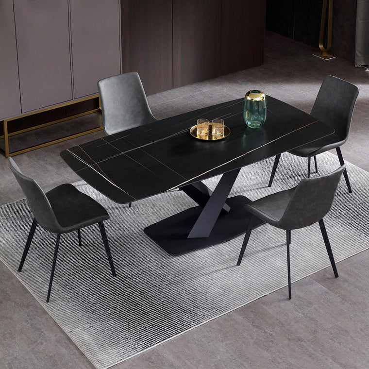 Black Sintered Stone Top Rectangle Dining Table Industrial Kitchen Table with Pedestal Base Clearhalo ' dining_table' 'Dining Tables & Seating' 'Dining Tables' 'furn' 'furn_dining_table' 'Furniture' 'furniture_dining_table' 'Kitchen & Dining Furniture' 'kitchen&dining_furn' 'kitchen' 'kitchen_dining_table' 3923346