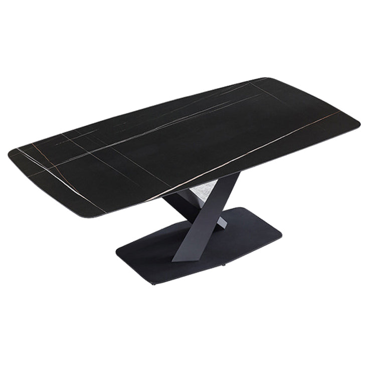 Black Sintered Stone Top Rectangle Dining Table Industrial Kitchen Table with Pedestal Base Without Chairs Clearhalo ' dining_table' 'Dining Tables & Seating' 'Dining Tables' 'furn' 'furn_dining_table' 'Furniture' 'furniture_dining_table' 'Kitchen & Dining Furniture' 'kitchen&dining_furn' 'kitchen' 'kitchen_dining_table' 3923350