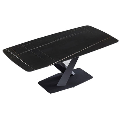 Black Sintered Stone Top Rectangle Dining Table Industrial Kitchen Table with Pedestal Base Without Chairs Clearhalo ' dining_table' 'Dining Tables & Seating' 'Dining Tables' 'furn' 'furn_dining_table' 'Furniture' 'furniture_dining_table' 'Kitchen & Dining Furniture' 'kitchen&dining_furn' 'kitchen' 'kitchen_dining_table' 3923350