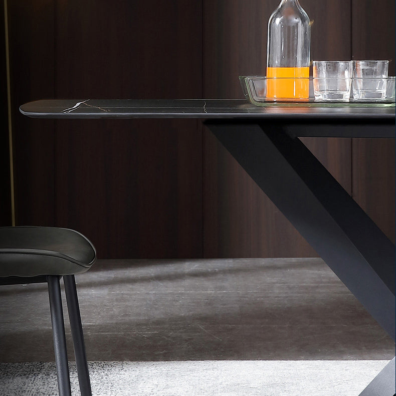 Black Sintered Stone Top Rectangle Dining Table Industrial Kitchen Table with Pedestal Base Clearhalo ' dining_table' 'Dining Tables & Seating' 'Dining Tables' 'furn' 'furn_dining_table' 'Furniture' 'furniture_dining_table' 'Kitchen & Dining Furniture' 'kitchen&dining_furn' 'kitchen' 'kitchen_dining_table' 3923352