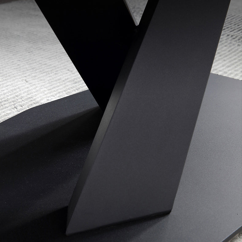 Black Sintered Stone Top Rectangle Dining Table Industrial Kitchen Table with Pedestal Base Clearhalo ' dining_table' 'Dining Tables & Seating' 'Dining Tables' 'furn' 'furn_dining_table' 'Furniture' 'furniture_dining_table' 'Kitchen & Dining Furniture' 'kitchen&dining_furn' 'kitchen' 'kitchen_dining_table' 3923353