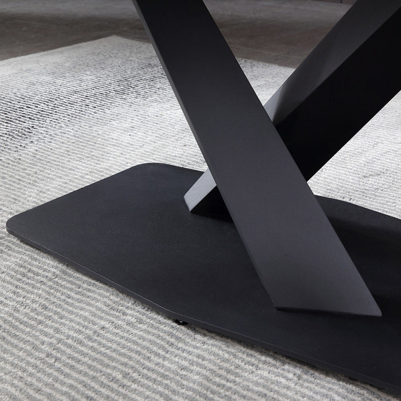 Black Sintered Stone Top Rectangle Dining Table Industrial Kitchen Table with Pedestal Base Clearhalo ' dining_table' 'Dining Tables & Seating' 'Dining Tables' 'furn' 'furn_dining_table' 'Furniture' 'furniture_dining_table' 'Kitchen & Dining Furniture' 'kitchen&dining_furn' 'kitchen' 'kitchen_dining_table' 3923354