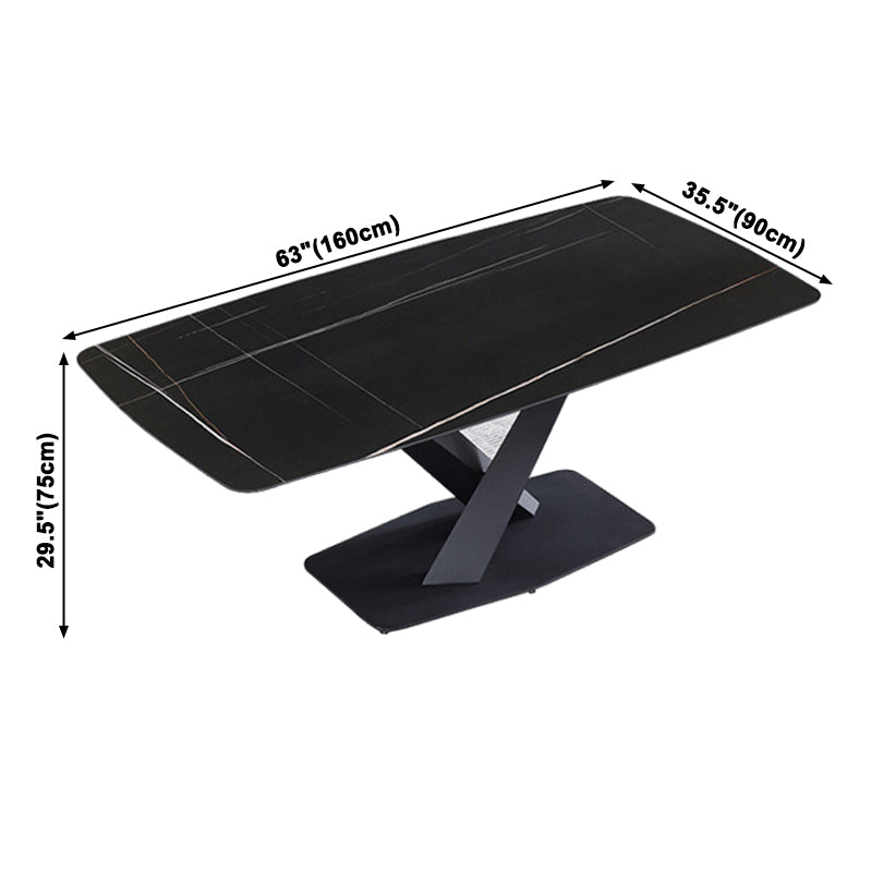 Black Sintered Stone Top Rectangle Dining Table Industrial Kitchen Table with Pedestal Base Clearhalo ' dining_table' 'Dining Tables & Seating' 'Dining Tables' 'furn' 'furn_dining_table' 'Furniture' 'furniture_dining_table' 'Kitchen & Dining Furniture' 'kitchen&dining_furn' 'kitchen' 'kitchen_dining_table' 3923356