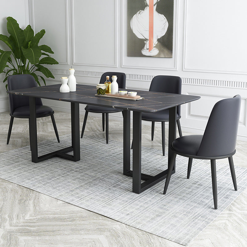 Industrial Dining Table Sintered Stone Table with Black Double Pedestal for Dining Room Clearhalo ' dining_table' 'Dining Tables & Seating' 'Dining Tables' 'furn' 'furn_dining_table' 'Furniture' 'furniture_dining_table' 'Kitchen & Dining Furniture' 'kitchen&dining_furn' 'kitchen' 'kitchen_dining_table' 3923358