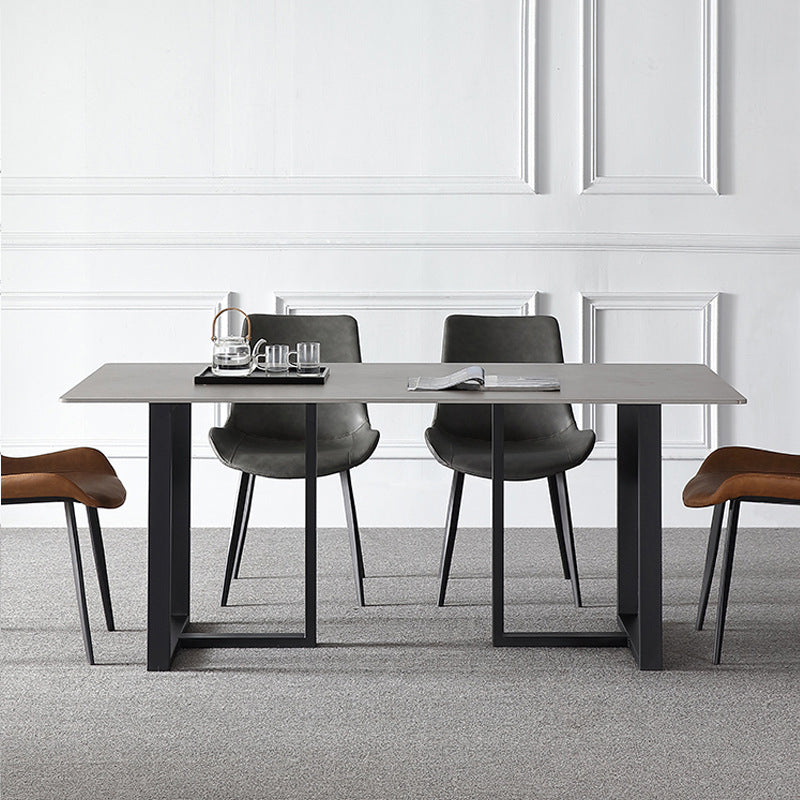 Industrial Dining Table Sintered Stone Table with Black Double Pedestal for Dining Room Clearhalo ' dining_table' 'Dining Tables & Seating' 'Dining Tables' 'furn' 'furn_dining_table' 'Furniture' 'furniture_dining_table' 'Kitchen & Dining Furniture' 'kitchen&dining_furn' 'kitchen' 'kitchen_dining_table' 3923360