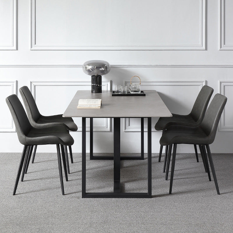 Industrial Dining Table Sintered Stone Table with Black Double Pedestal for Dining Room Clearhalo ' dining_table' 'Dining Tables & Seating' 'Dining Tables' 'furn' 'furn_dining_table' 'Furniture' 'furniture_dining_table' 'Kitchen & Dining Furniture' 'kitchen&dining_furn' 'kitchen' 'kitchen_dining_table' 3923361