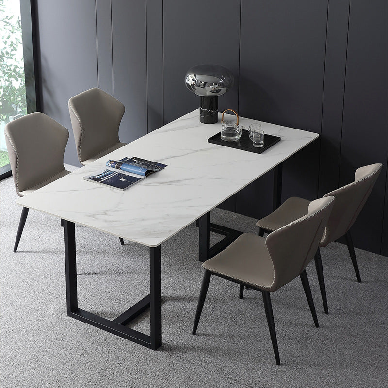Industrial Dining Table Sintered Stone Table with Black Double Pedestal for Dining Room White Without Chairs Clearhalo ' dining_table' 'Dining Tables & Seating' 'Dining Tables' 'furn' 'furn_dining_table' 'Furniture' 'furniture_dining_table' 'Kitchen & Dining Furniture' 'kitchen&dining_furn' 'kitchen' 'kitchen_dining_table' 3923362
