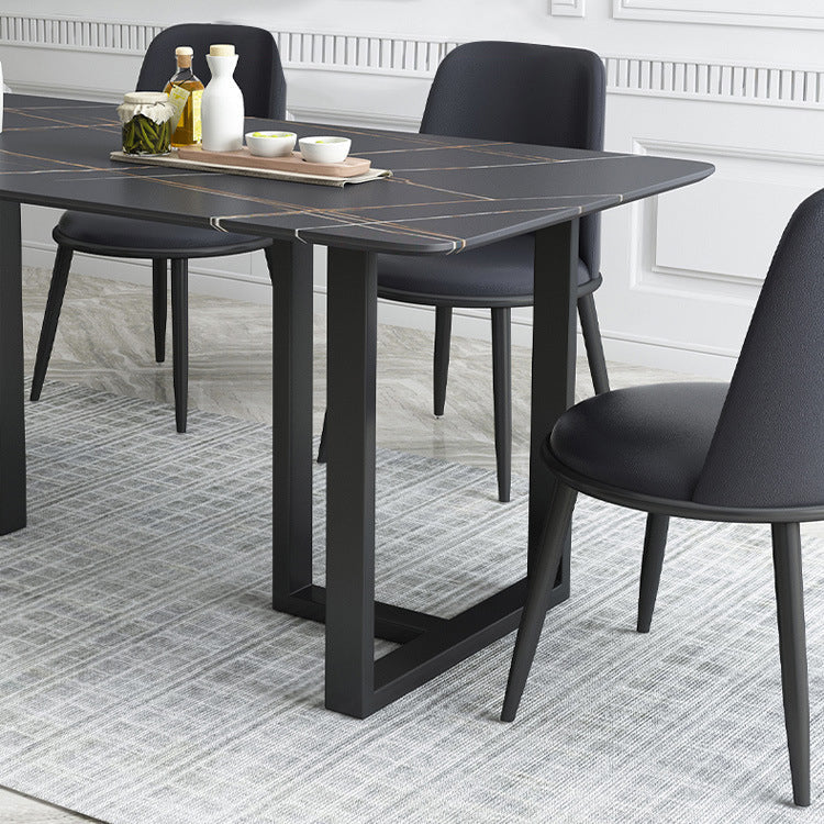 Industrial Dining Table Sintered Stone Table with Black Double Pedestal for Dining Room Clearhalo ' dining_table' 'Dining Tables & Seating' 'Dining Tables' 'furn' 'furn_dining_table' 'Furniture' 'furniture_dining_table' 'Kitchen & Dining Furniture' 'kitchen&dining_furn' 'kitchen' 'kitchen_dining_table' 3923364