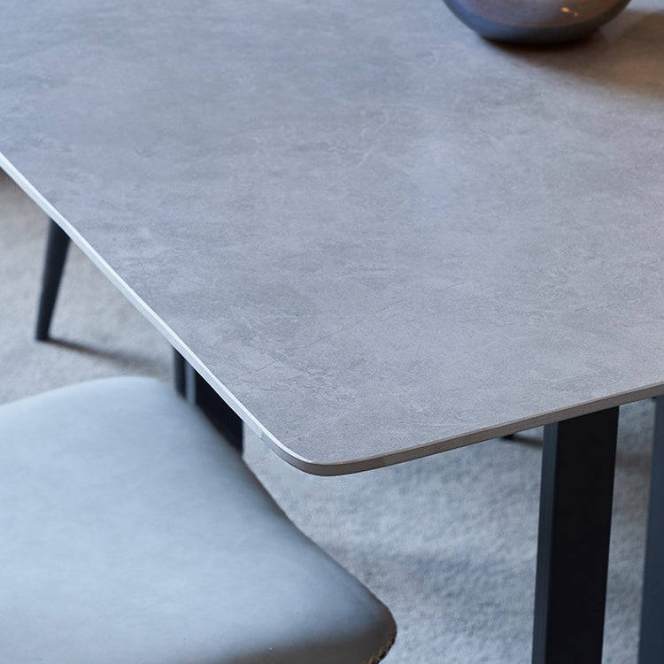 Industrial Dining Table Sintered Stone Table with Black Double Pedestal for Dining Room Clearhalo ' dining_table' 'Dining Tables & Seating' 'Dining Tables' 'furn' 'furn_dining_table' 'Furniture' 'furniture_dining_table' 'Kitchen & Dining Furniture' 'kitchen&dining_furn' 'kitchen' 'kitchen_dining_table' 3923365