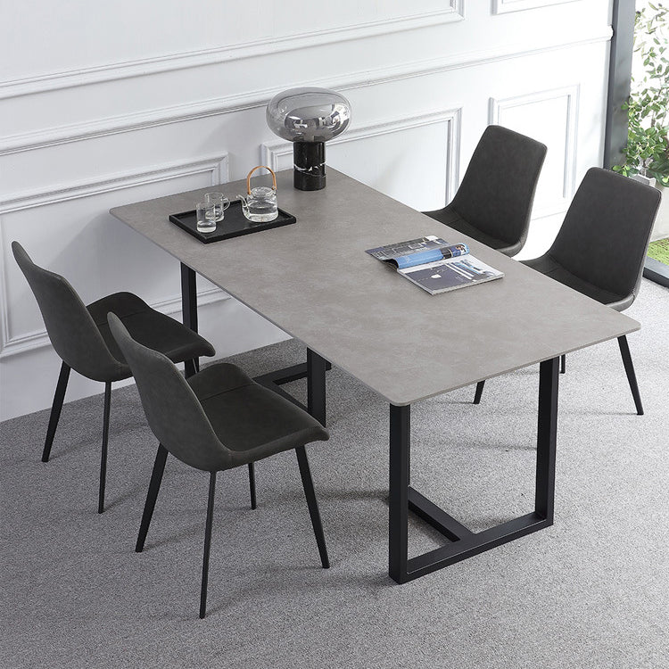 Industrial Dining Table Sintered Stone Table with Black Double Pedestal for Dining Room Clearhalo ' dining_table' 'Dining Tables & Seating' 'Dining Tables' 'furn' 'furn_dining_table' 'Furniture' 'furniture_dining_table' 'Kitchen & Dining Furniture' 'kitchen&dining_furn' 'kitchen' 'kitchen_dining_table' 3923368